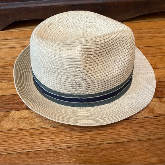 Woven Fedora Hat with Striped Accent Band, 90s Vintage Beach Travel Boho main image 4